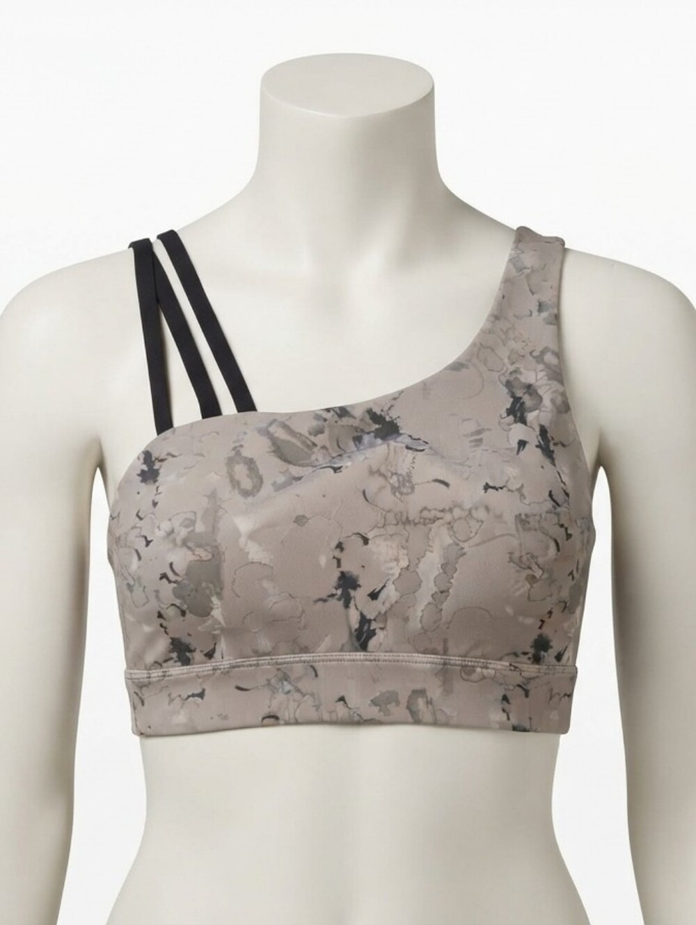 Marble-Print Supportive Sports Bralette in Taupe and Black